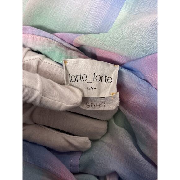 Forte Forte Top 1 / Small Womens Colorful Plaid Boxy Cotton Woven Button Shirt - Picture 7 of 8